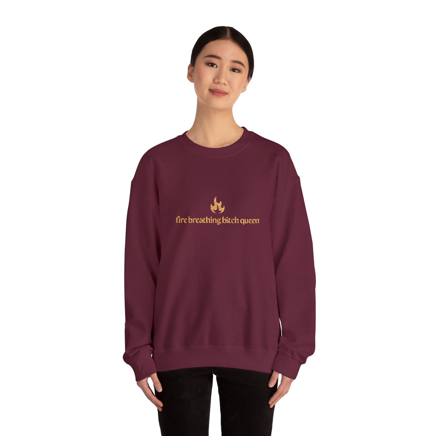 “Fire Breathing Bitch Queen” Embroidered Sweatshirt | Fantasy Bookish Pullover for Romantasy Readers