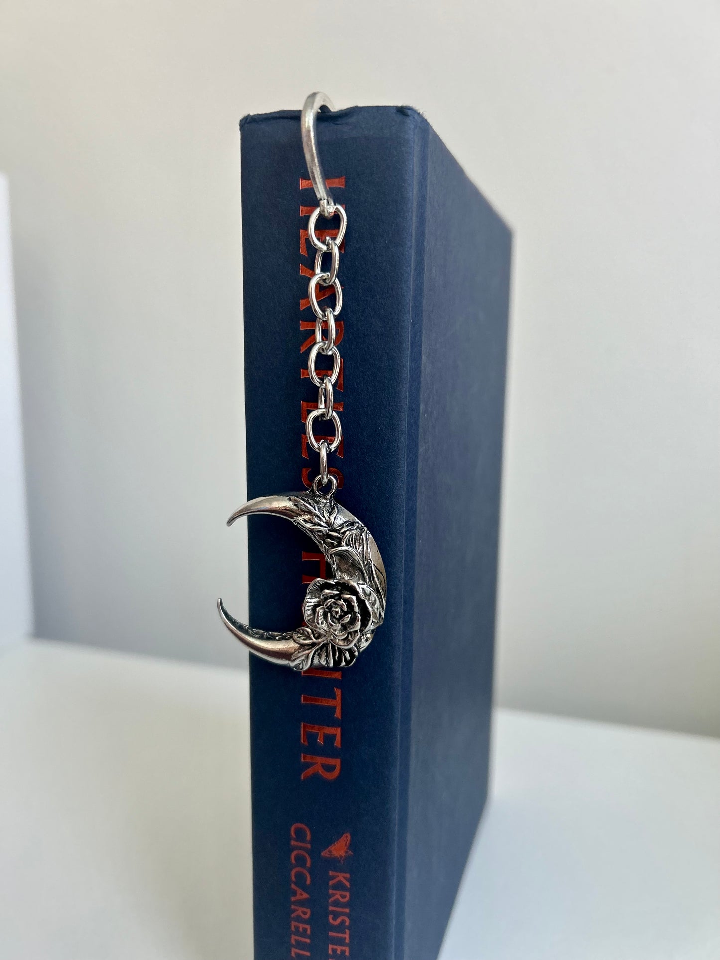 Eclipsed Rose ā Crescent Moon Charm Bookmark