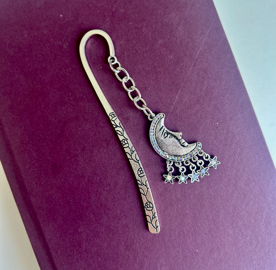 Silver Starlight ā Crescent Moon & Stars Charm Bookmark