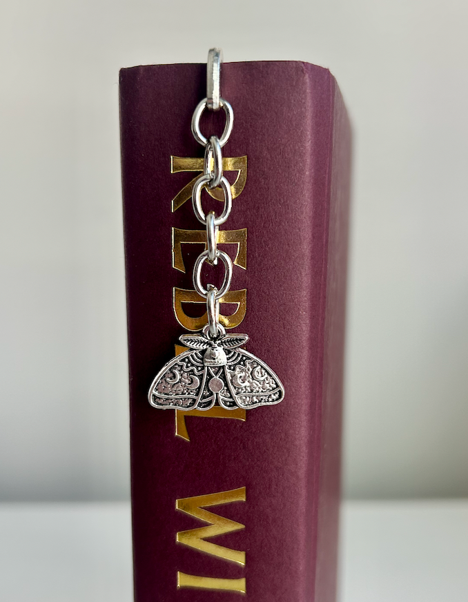 Moonmoth’s Secret – Filigree Moth Charm Bookmark