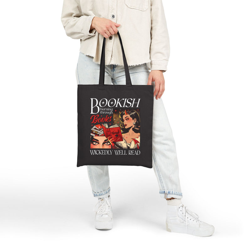“Wickedly Well Read” Retro Bookish Tote Bag-zoom-