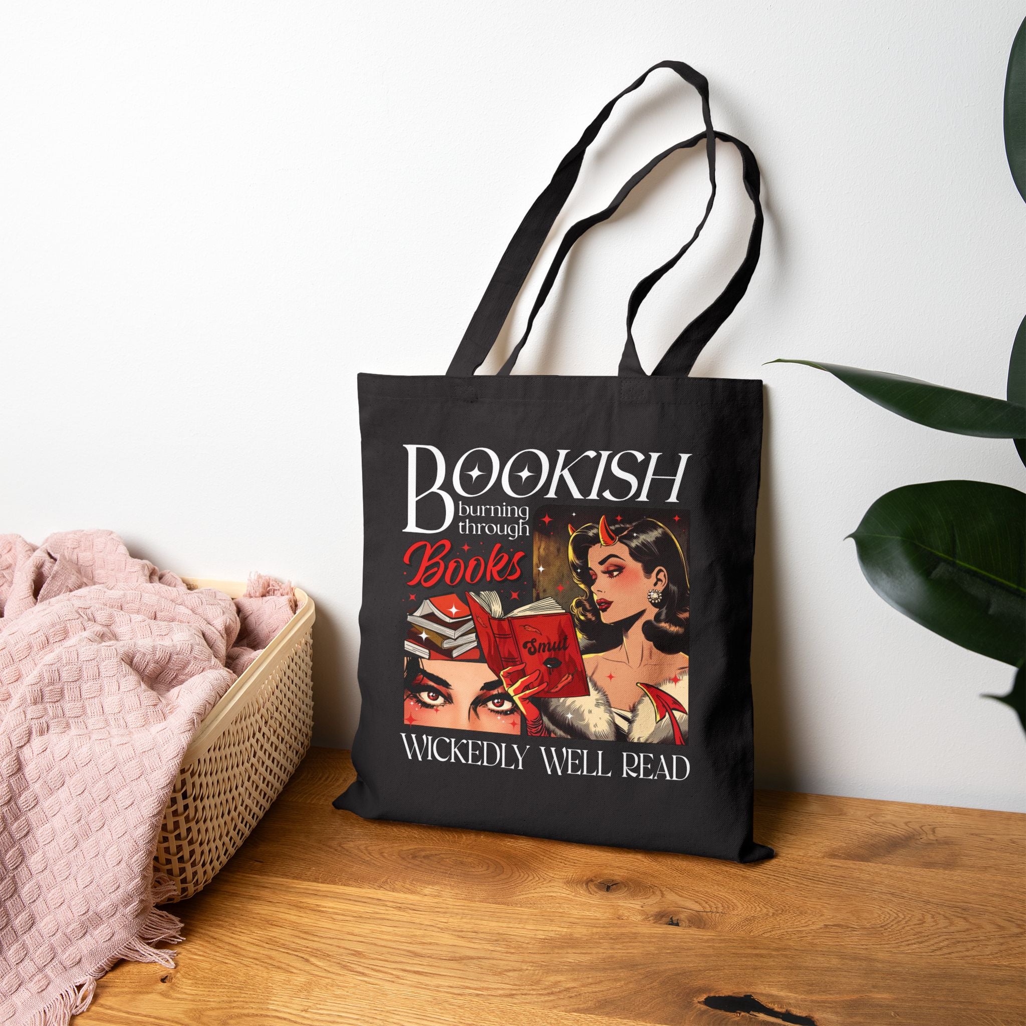 “Wickedly Well Read” Retro Bookish Tote Bag-zoom-4