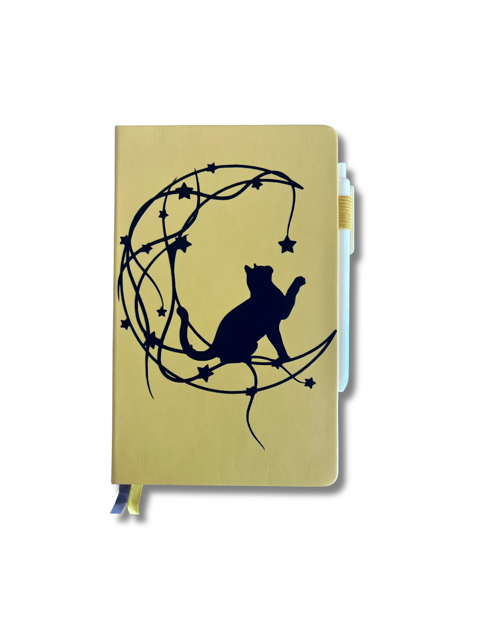 Celestial Cat: Hand-Embellished Classic Ruled Faux Leather Journal