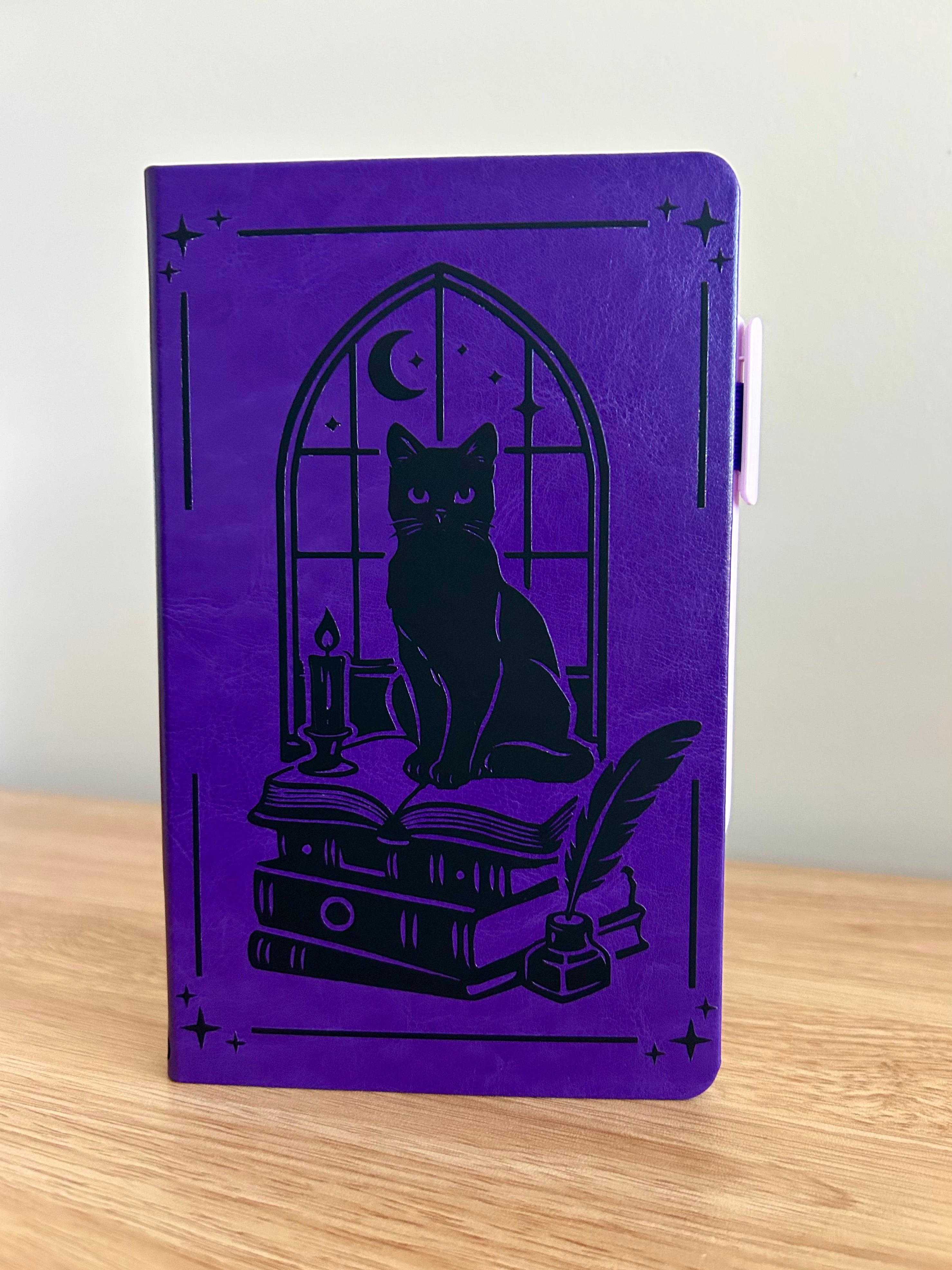Bookish Familiar Journal – Witchy Cat & Books Fantasy Notebook | Magical Reader & Writer Journal