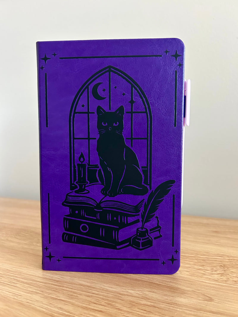 Bookish Familiar Journal – Witchy Cat & Books Fantasy Notebook | Magical Reader & Writer Journal-zoom-