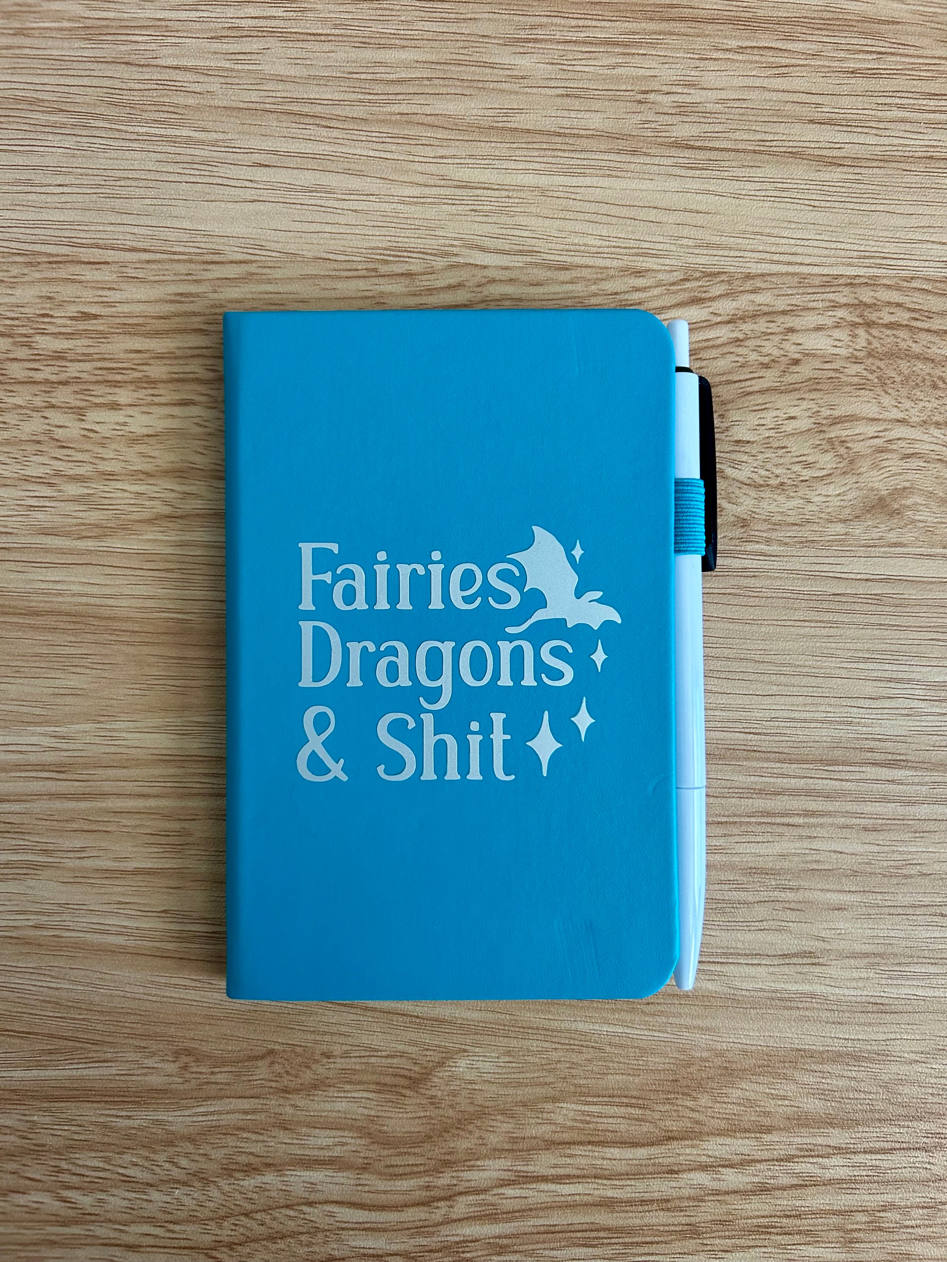 "Fairies, Dragons & Shit" Hand-Embellished College Ruled Faux Leather Mini Journal-zoom-1