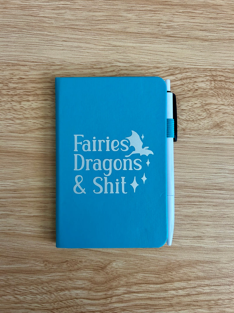 "Fairies, Dragons & Shit" Hand-Embellished College Ruled Faux Leather Mini Journal-zoom-