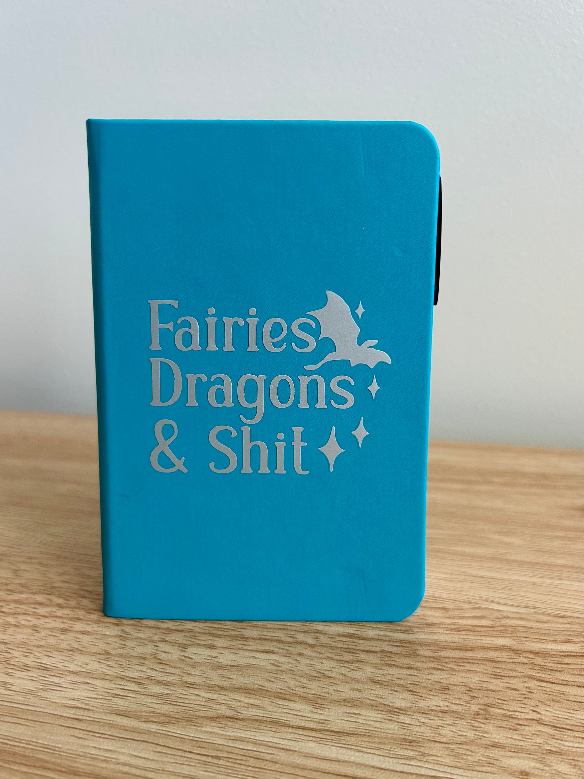 "Fairies, Dragons & Shit" Hand-Embellished College Ruled Faux Leather Mini Journal-3