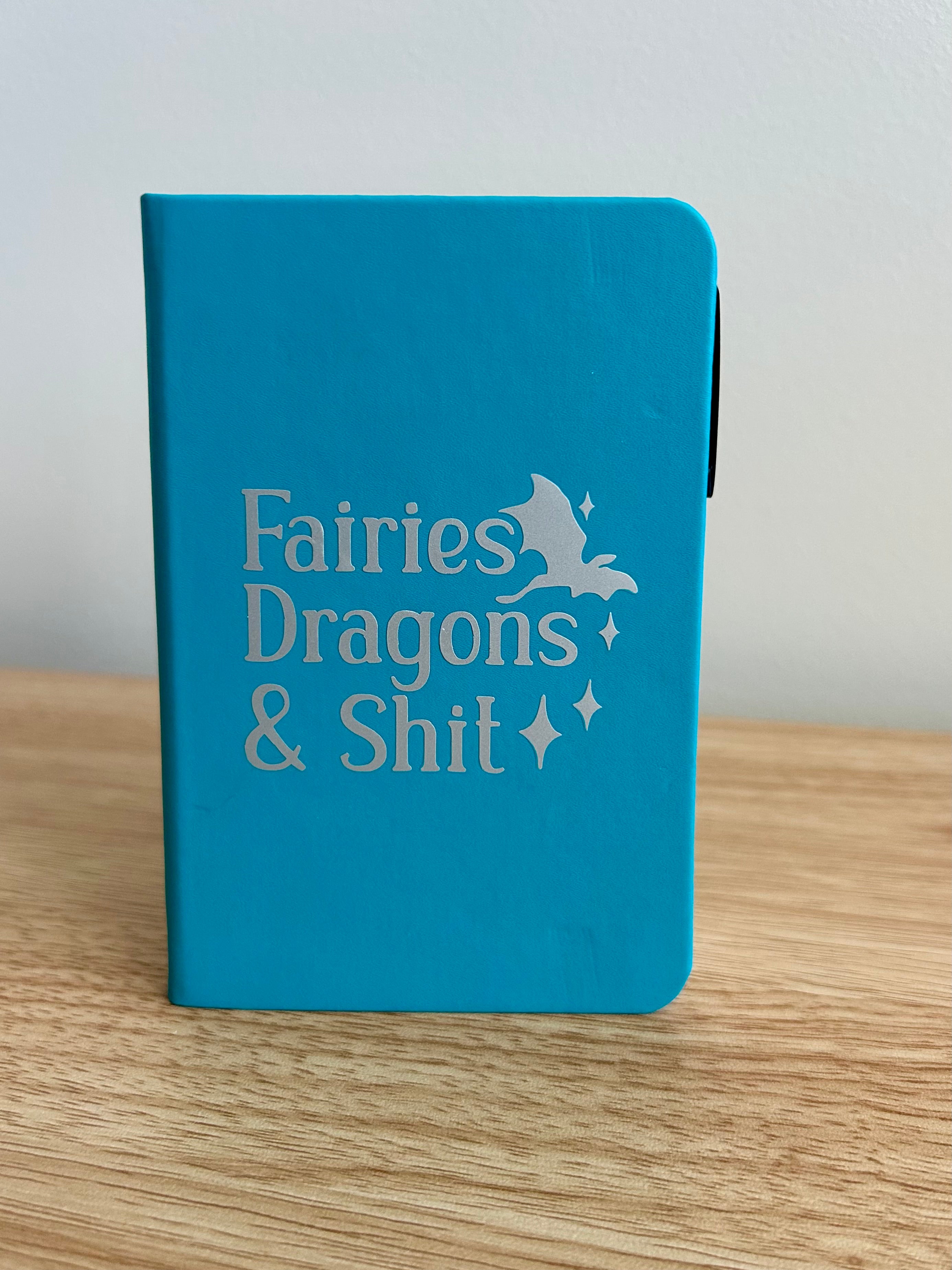 "Fairies, Dragons & Shit" Hand-Embellished College Ruled Faux Leather Mini Journal-zoom-3