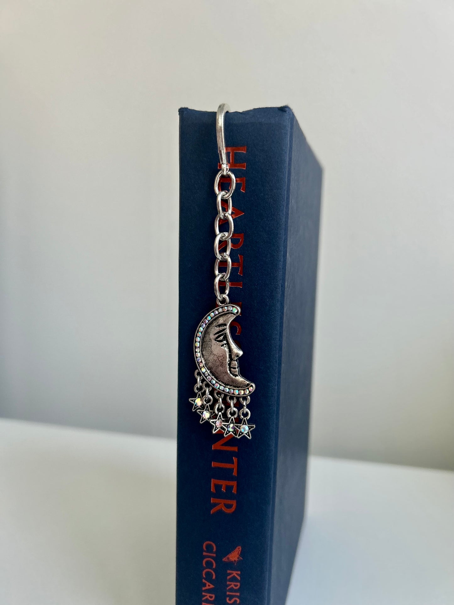 Silver Starlight – Crescent Moon & Stars Charm Bookmark