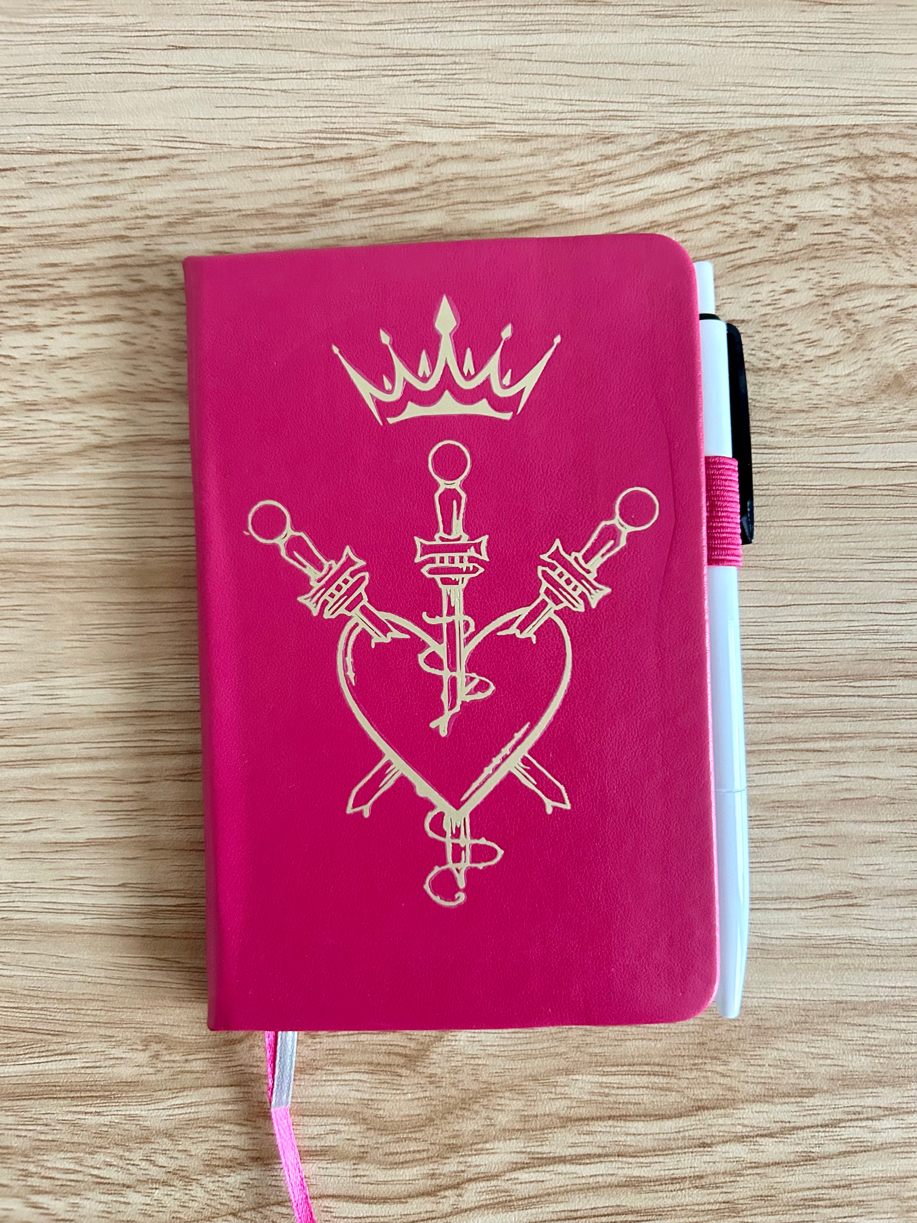 Crowned Heart & Daggers: Hand-Embellished College Ruled Faux Leather Mini Journal