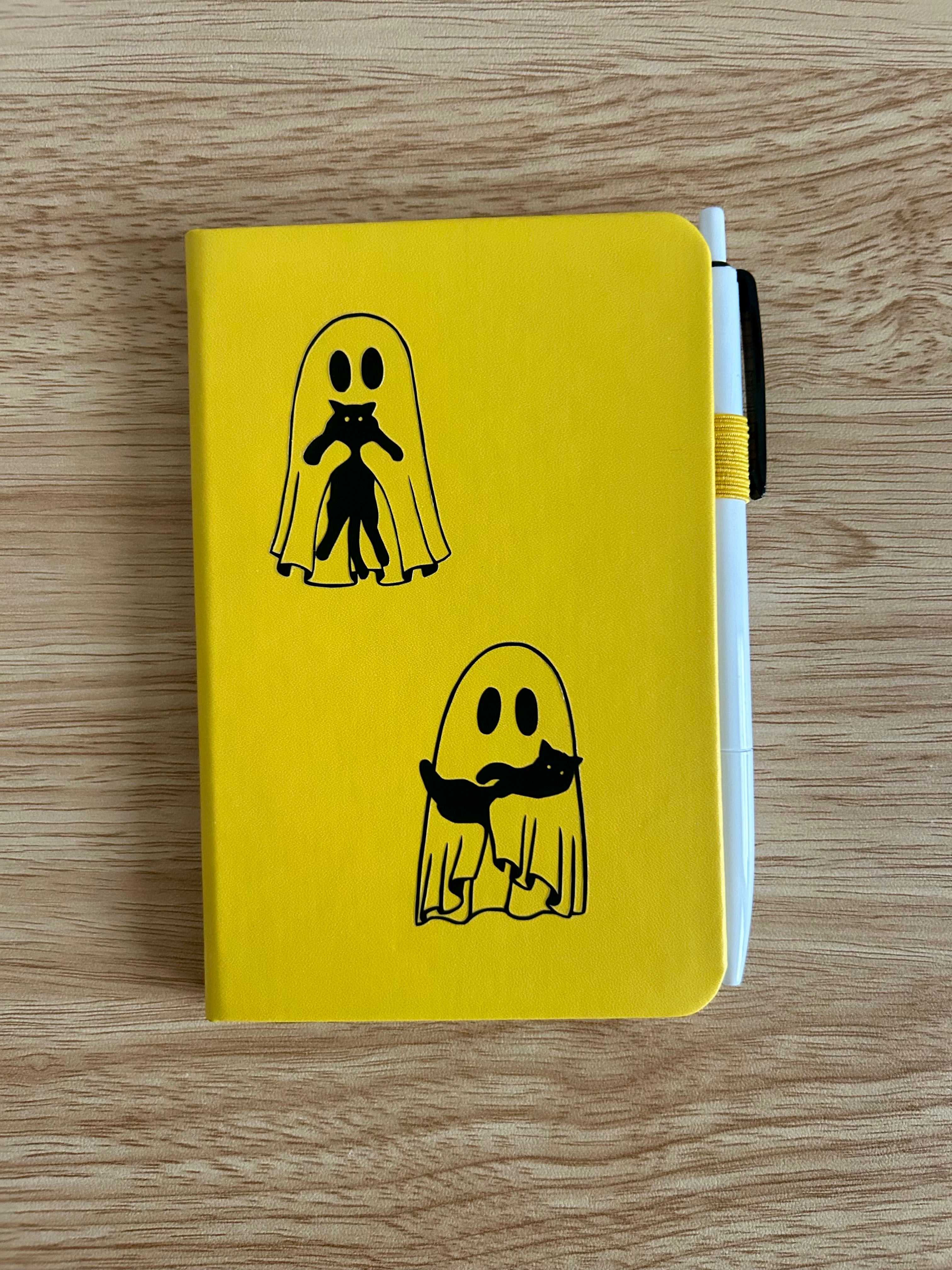 Ghost & Black Cat: Hand-Embellished College Ruled Faux Leather Mini Journal