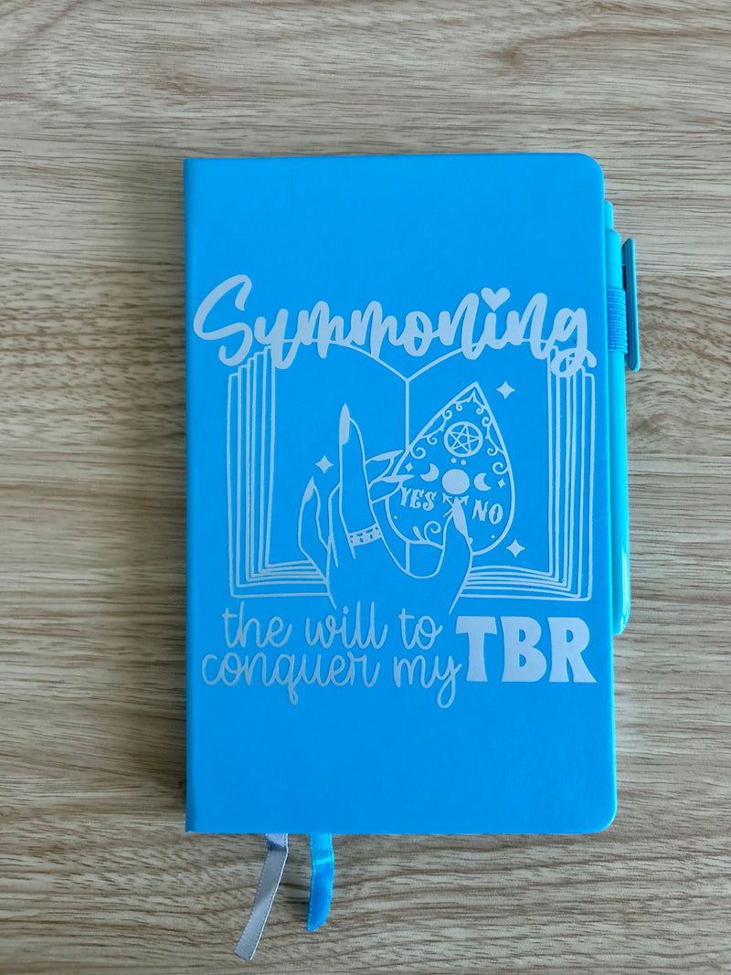 "Summoning the Will to Conquer My TBR" Hand-Embellished Classic Ruled Faux Leather Journal-zoom-