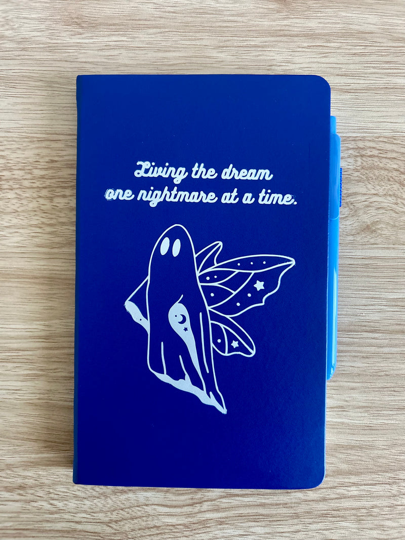 “Living the Dream, One Nightmare at a Time” Hand-Embellished Classic Ruled Faux Leather Journal-zoom-