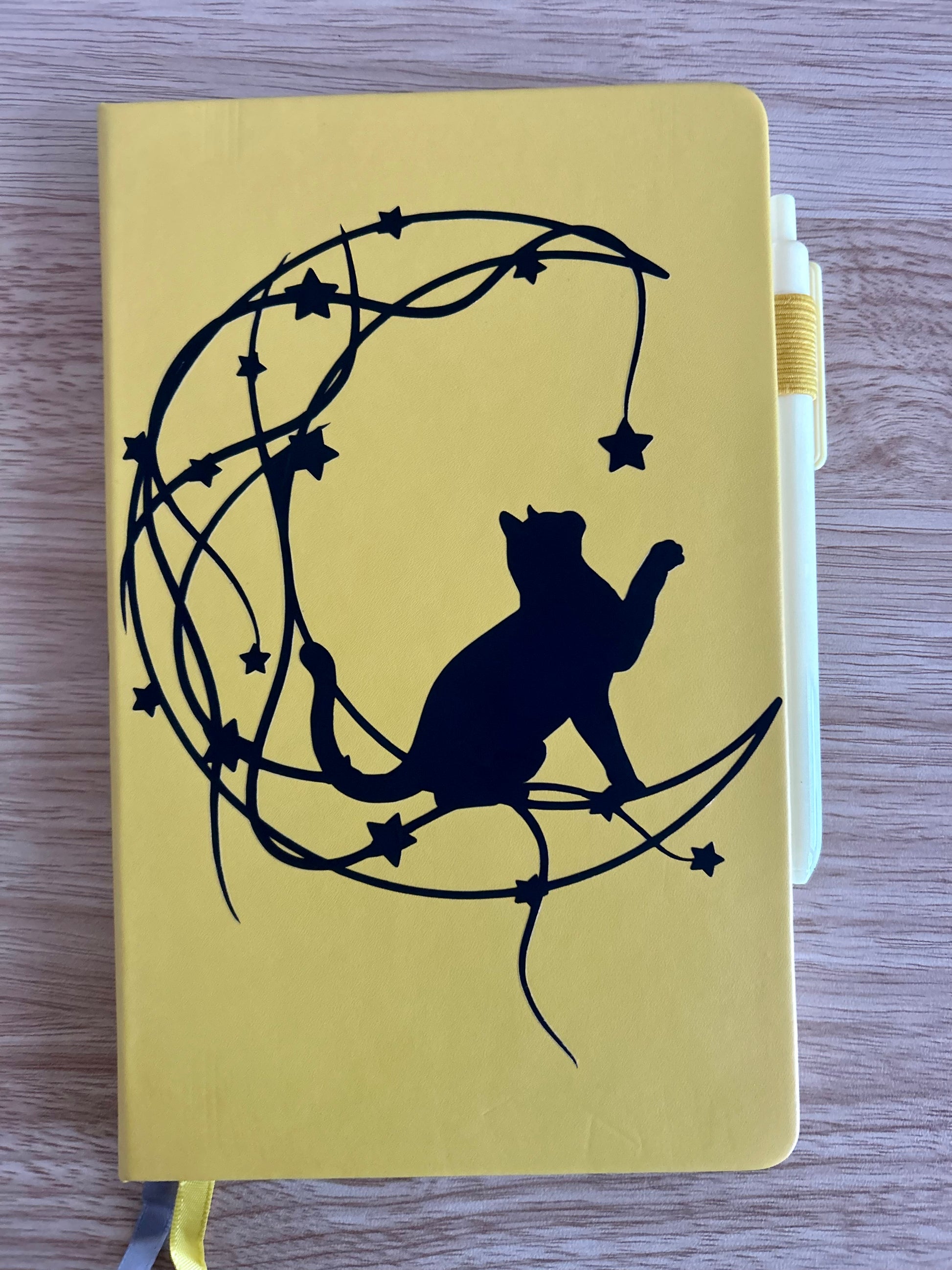 Celestial Cat: Hand-Embellished Classic Ruled Faux Leather Journal-1
