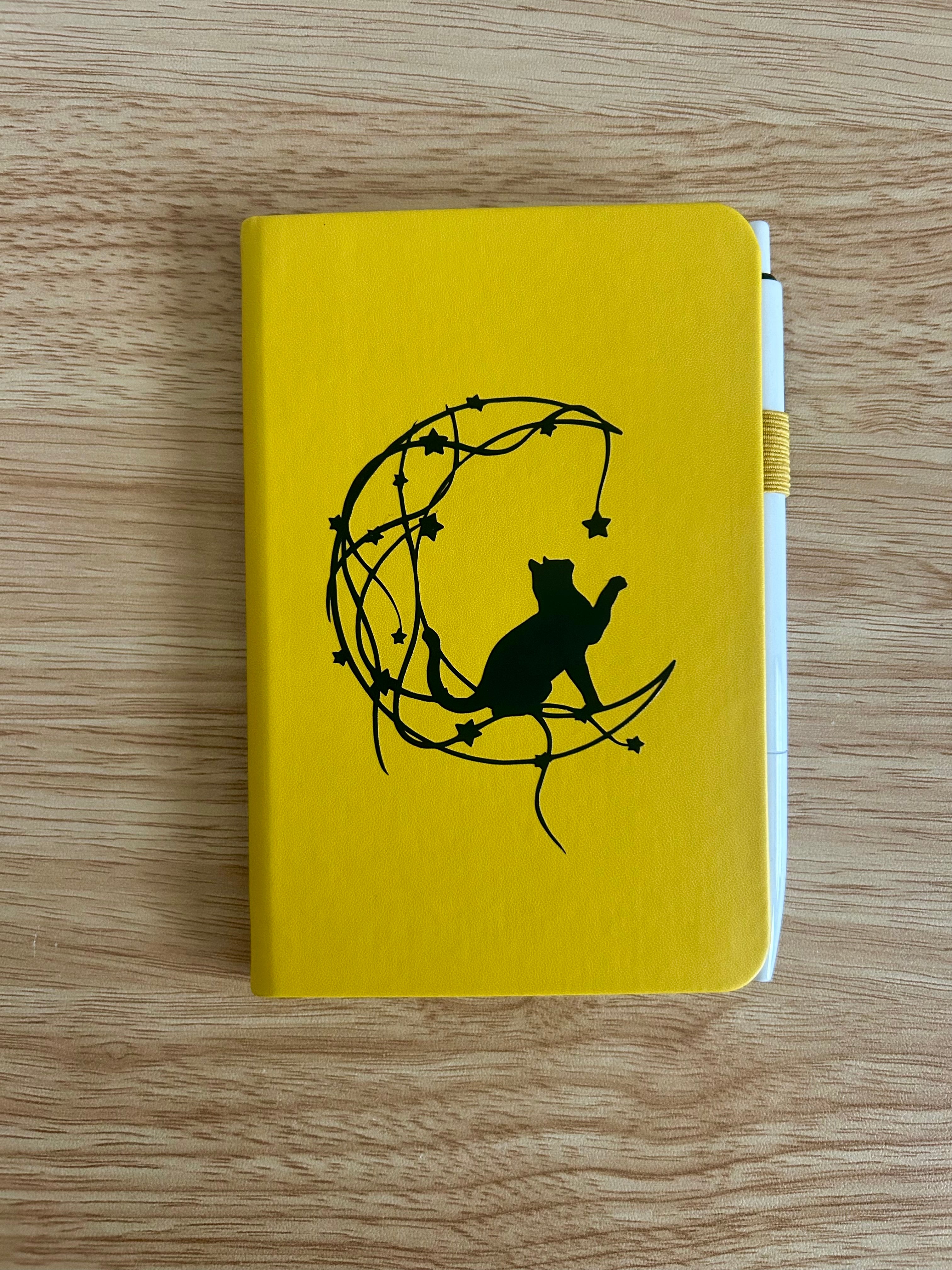 Crescent Moon Cat: Hand-Embellished College Ruled Faux Leather Mini Journal