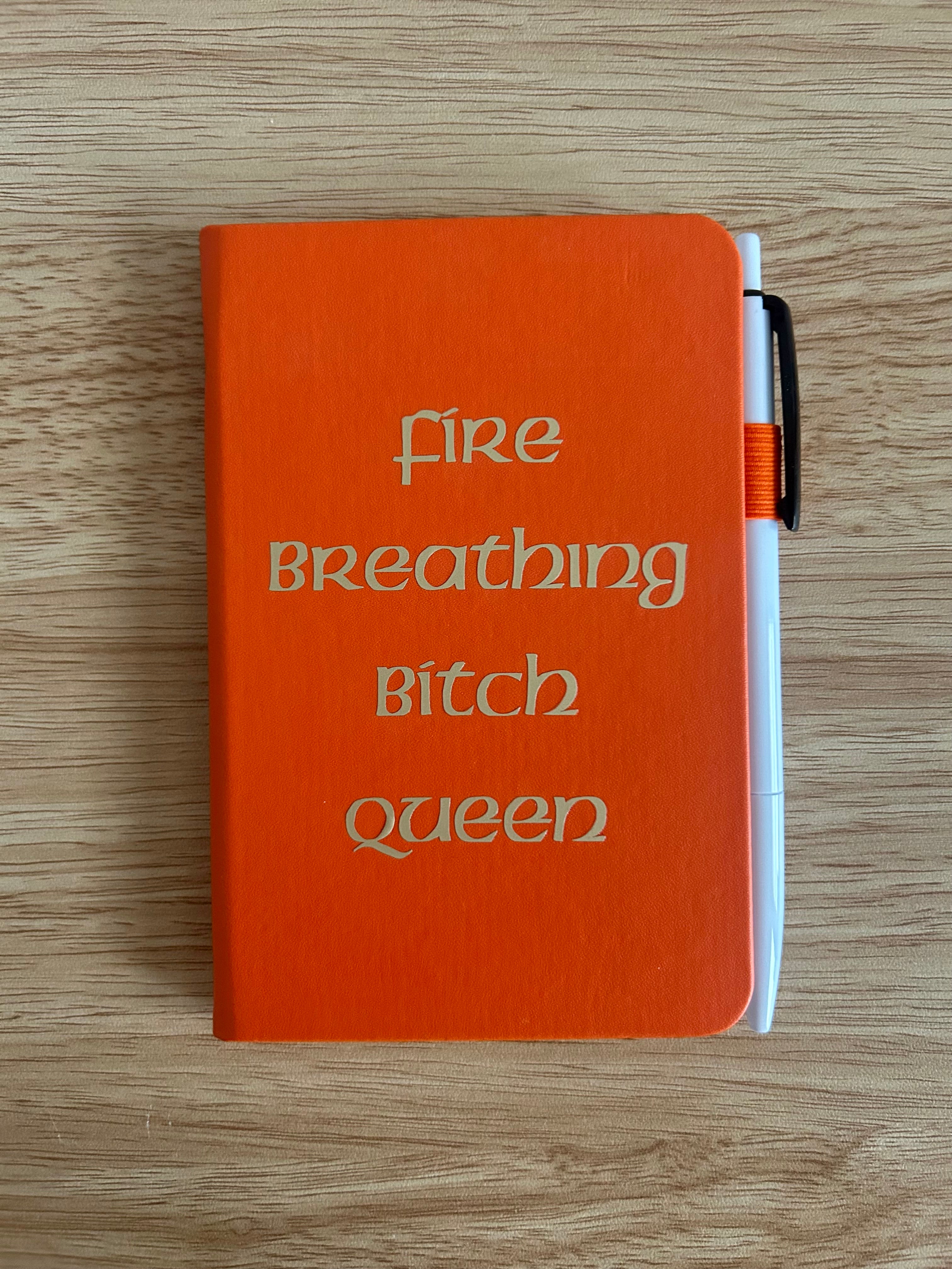 “Fire Breathing Bitch Queen” Hand-Embellished College Ruled Faux Leather Mini Journal-zoom-1