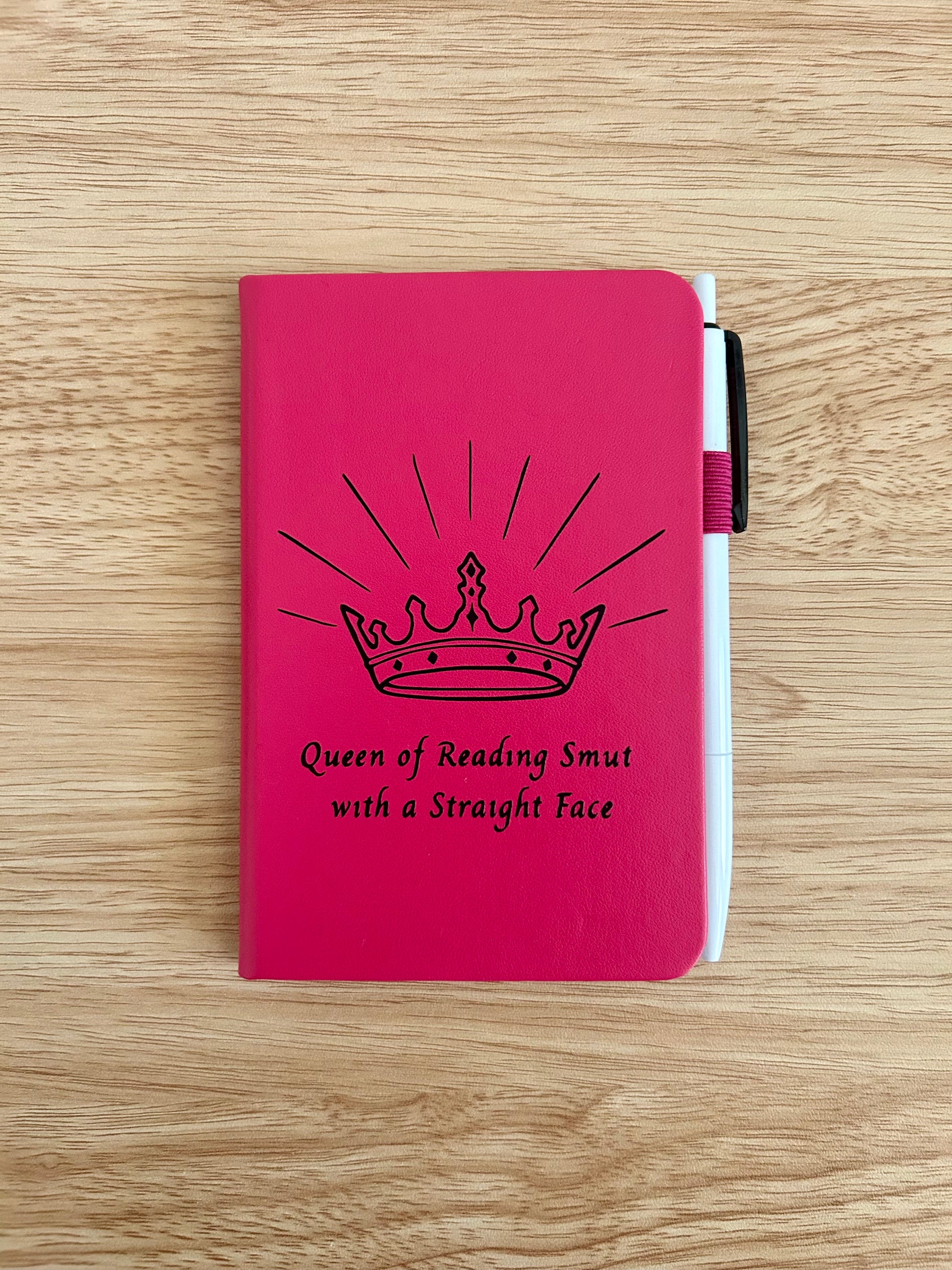 “Queen of Reading Smut with a Straight Face” Hand-Embellished College Ruled Faux Leather Mini Journal-2