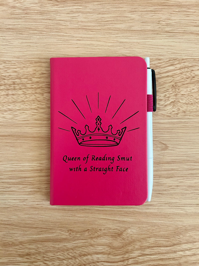 “Queen of Reading Smut with a Straight Face” Hand-Embellished College Ruled Faux Leather Mini Journal-zoom-