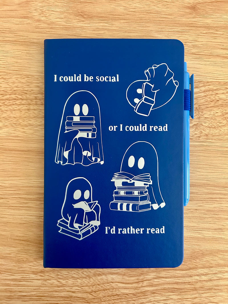 "I'd Rather Read" – Hand-Embellished Classic Ruled Faux Leather Journal-zoom-