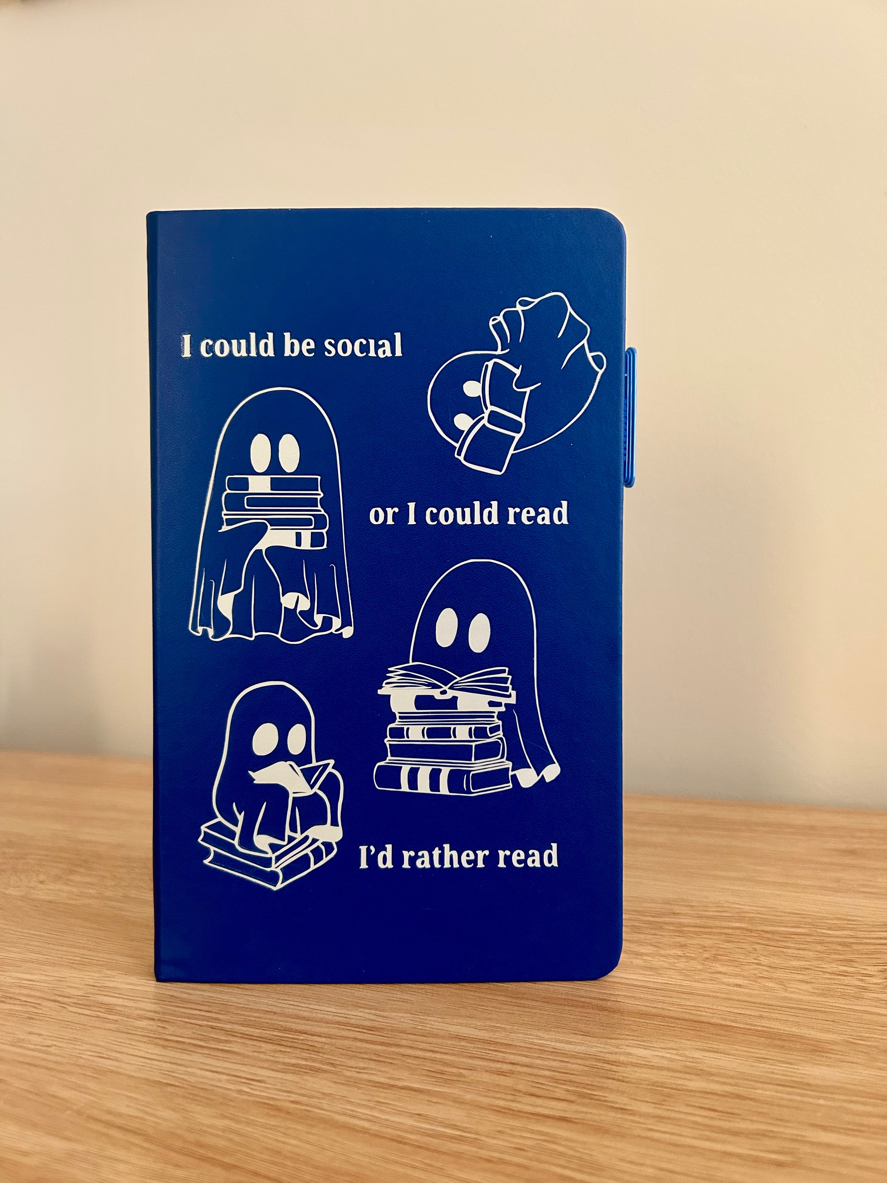 "I'd Rather Read" – Hand-Embellished Classic Ruled Faux Leather Journal-zoom-3