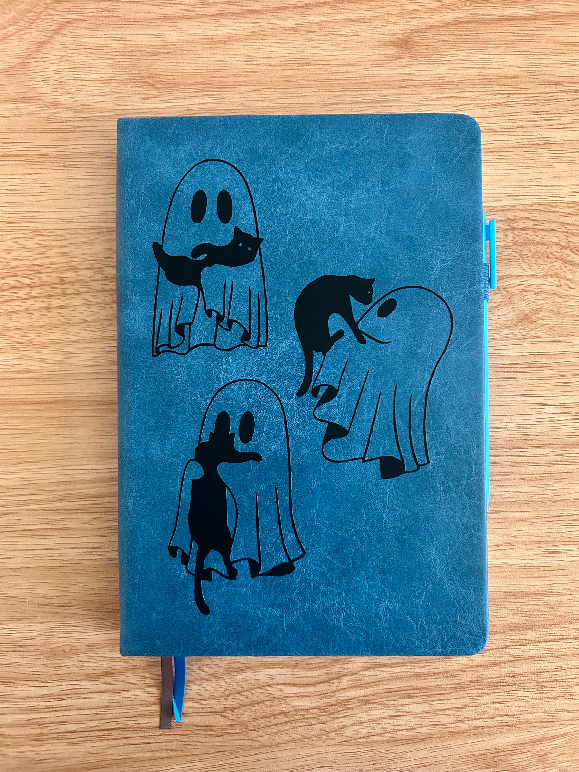 Ghost Cats & Mischief : Hand-Embellished Large Faux Leather Bullet Journal-3