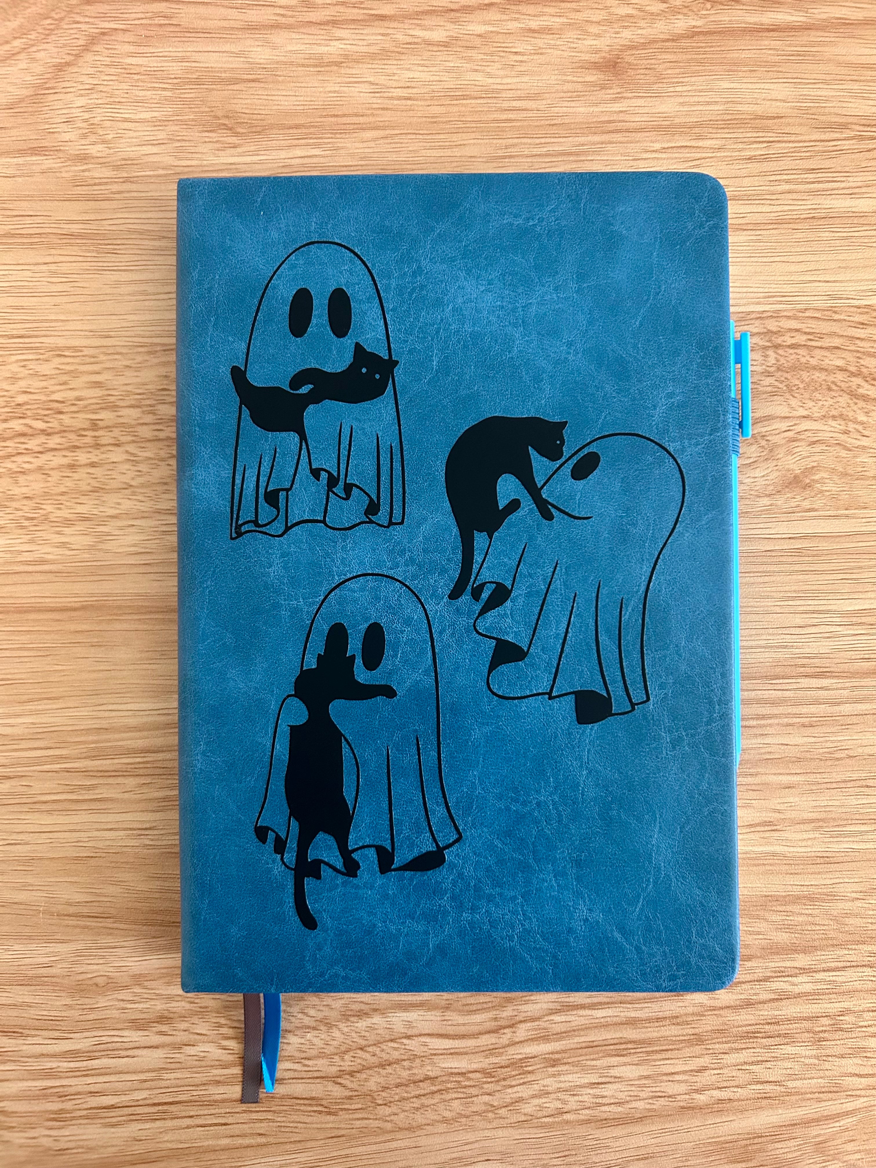 Ghost Cats & Mischief : Hand-Embellished Large Faux Leather Bullet Journal-zoom-3