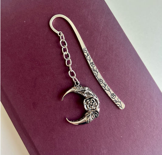 Eclipsed Rose – Crescent Moon Charm Bookmark