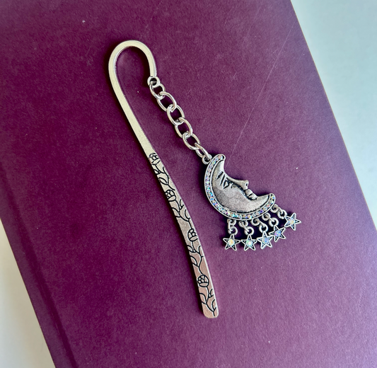 Silver Starlight – Crescent Moon & Stars Charm Bookmark