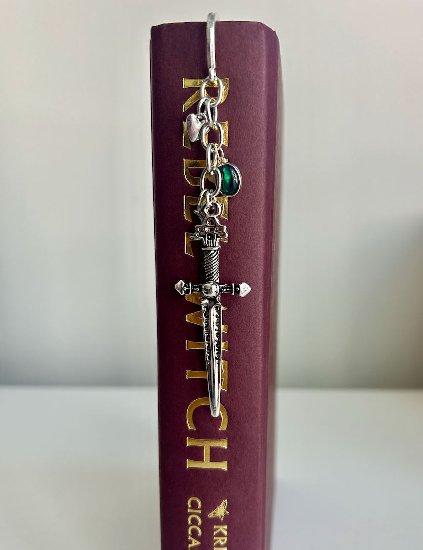 🗡️🌙 Moonlit Oath – Sword & Gem Charm Bookmark