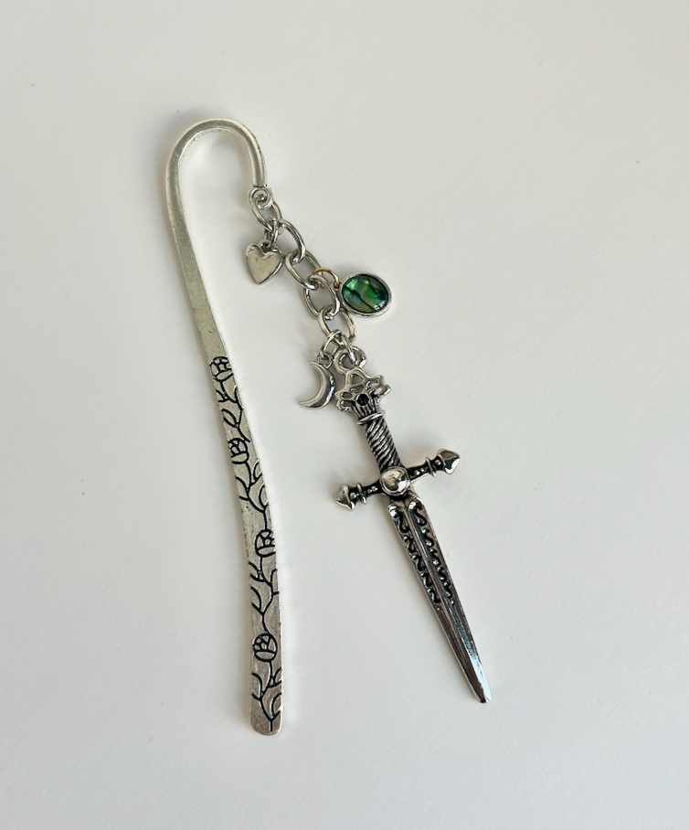 🗡️🌙 Moonlit Oath – Sword & Gem Charm Bookmark