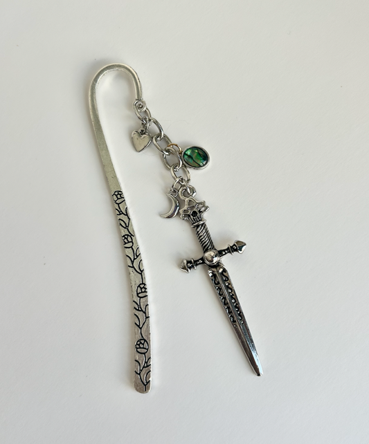 🗡️🌙 Moonlit Oath – Sword & Gem Charm Bookmark