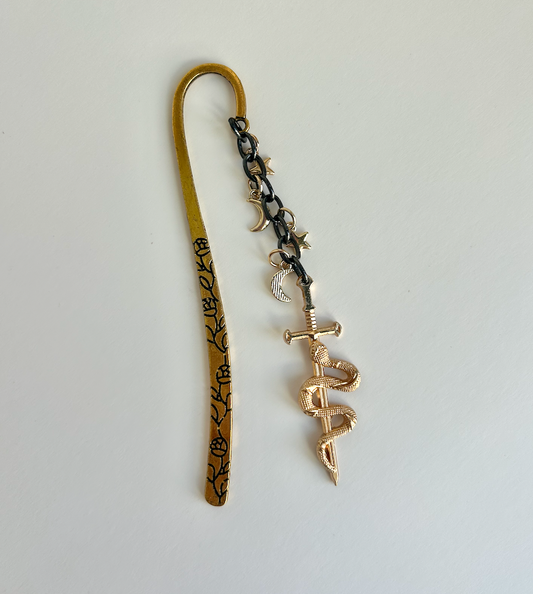 ☀️🐍 Gilded Serpent – Sword & Moon Charm Bookmark
