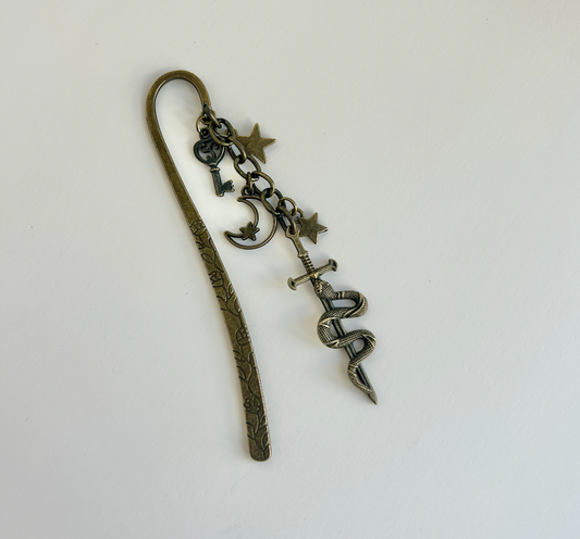 🐍🔑 Serpent’s Key – Sword & Star Charm Bookmark