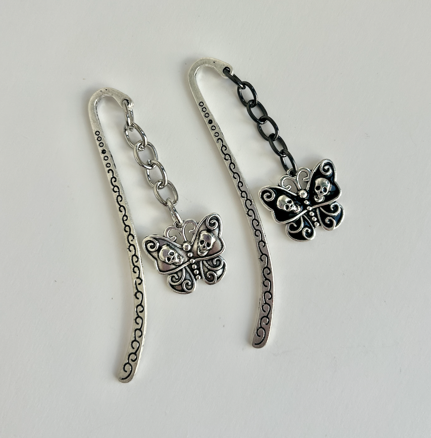 Moth of Shadows – Skull Butterfly Charm Bookmark