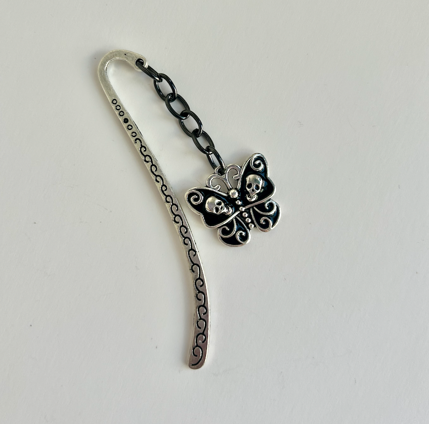 Moth of Shadows – Skull Butterfly Charm Bookmark