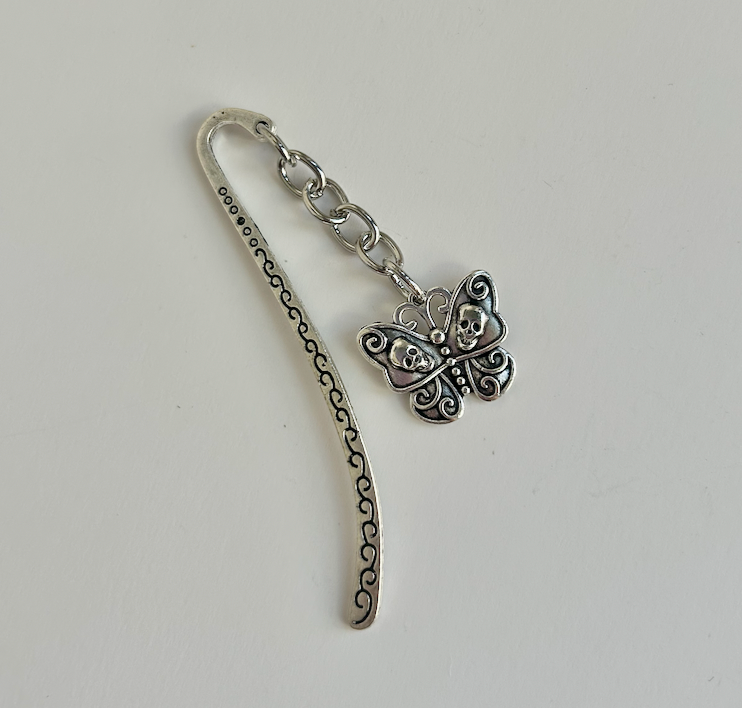 Moth of Shadows – Skull Butterfly Charm Bookmark