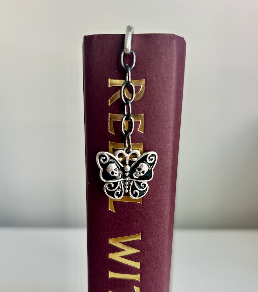 Moth of Shadows – Skull Butterfly Charm Bookmark